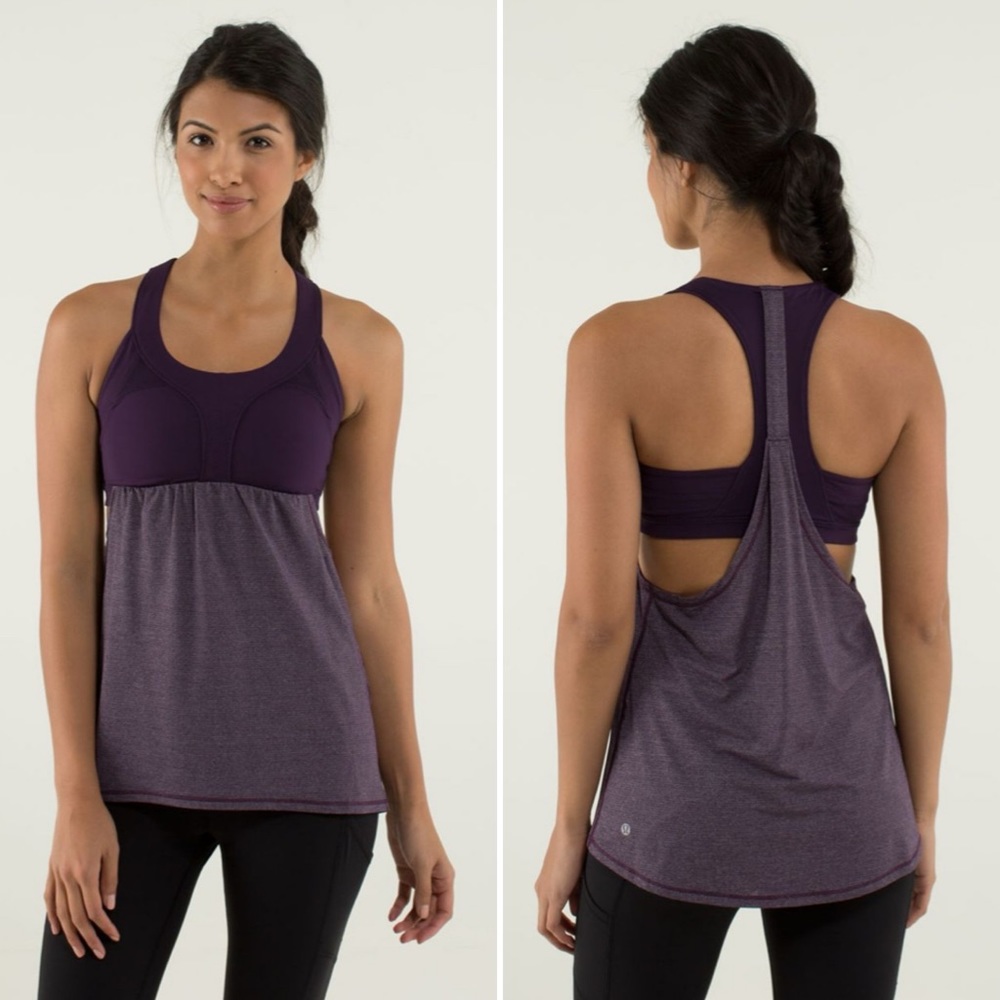 Lululemon 2 In Run Tank Top Low Back Loose Fit Workout Tank With Sports Bra 6
